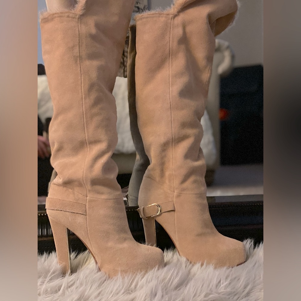 Colin Stuart knee high fur boots